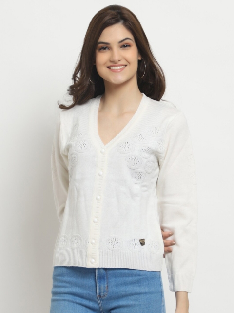

HALTON HILLS Women Cream-Coloured Self-Design Cardigan