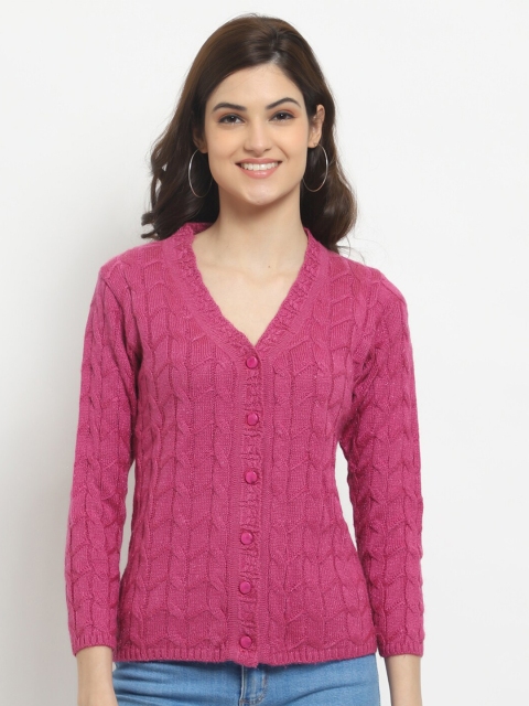 

HALTON HILLS Women Red Cable Knit Pure Acrylic Cardigan