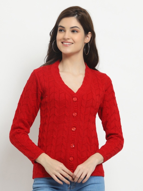 

HALTON HILLS Women Red Cable Knit Acrylic Cardigan Sweater