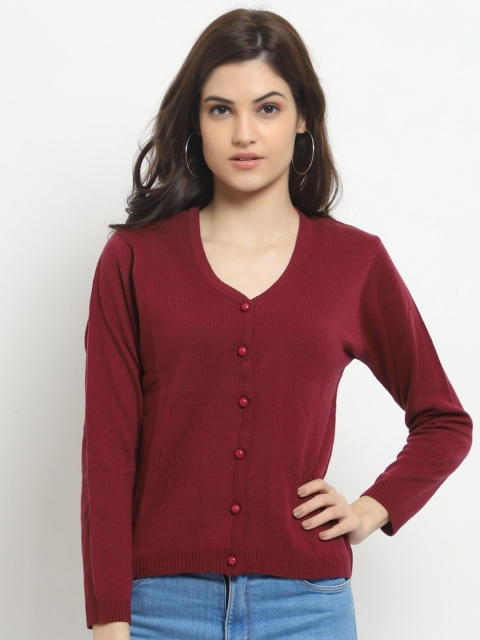 

HALTON HILLS Women Maroon Acrylic Cardigan Sweater