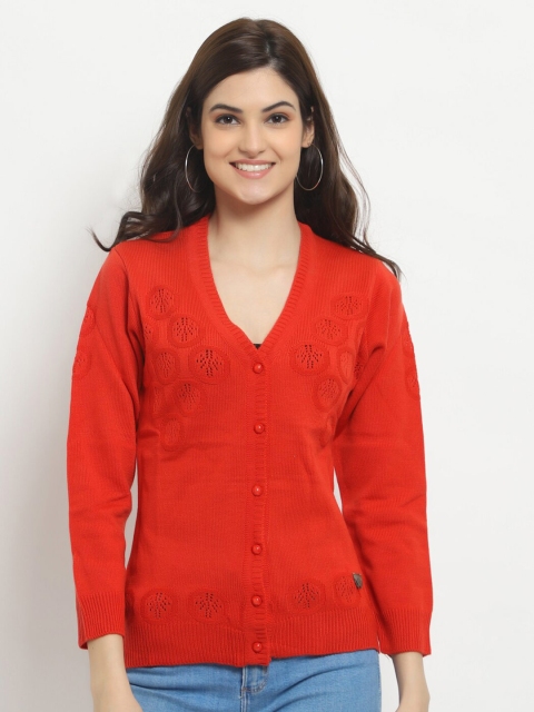 

HALTON HILLS Women Orange Acrylic Cardigan Sweater