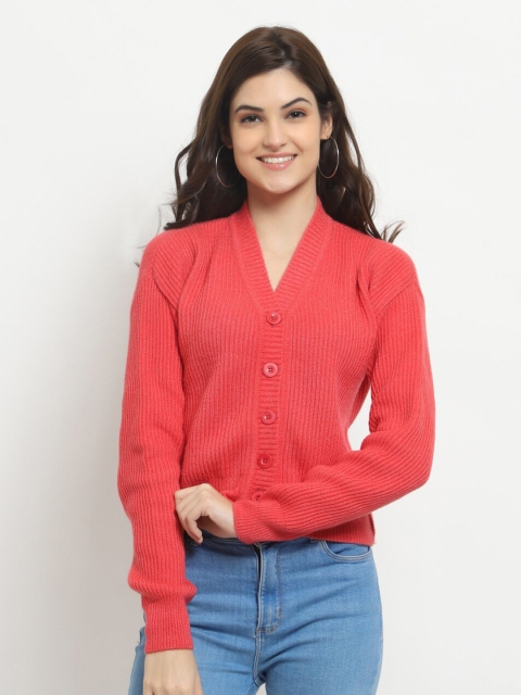 

HALTON HILLS Women Pink Ribbed Cardigan
