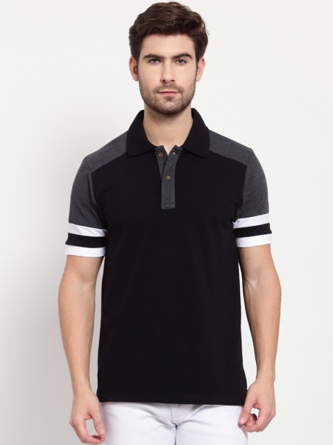 

Kalt Men Black Colourblocked Polo Collar T-shirt
