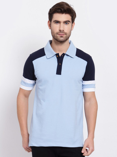 

Kalt Men Navy Blue Colourblocked Polo Collar T-shirt