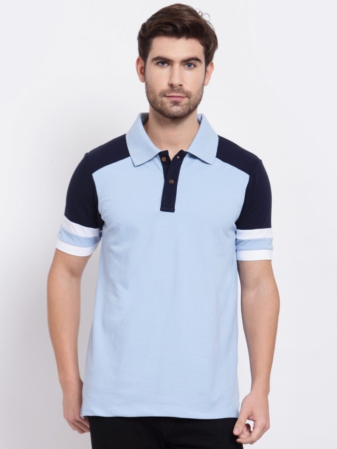 

Kalt Men Navy Blue Colourblocked Polo Collar Pockets T-shirt