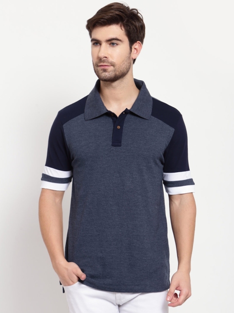 

Kalt Men Blue & Navy Blue Colourblocked Polo Collar T-shirt