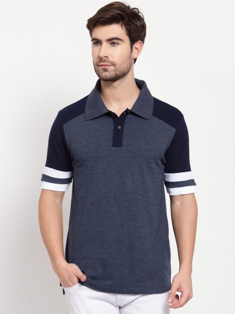 

Kalt Men Blue Colourblocked Polo Collar Pockets T-shirt