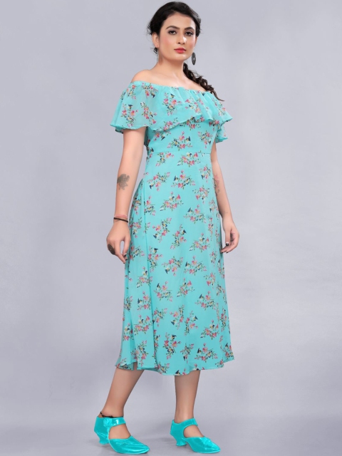

Rizzly Woman Blue Floral Off-Shoulder Georgette Dress