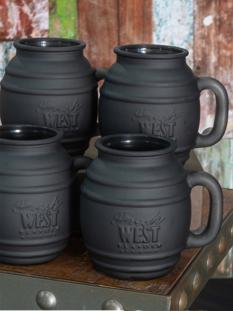 

GOODHOMES Set of 4 Black Textured Glass Mason Jar