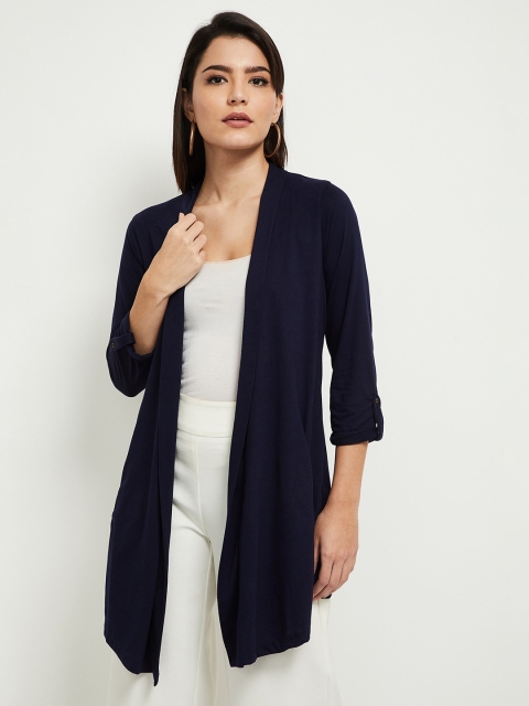 

max Women Navy Blue Solid Longline Shrug