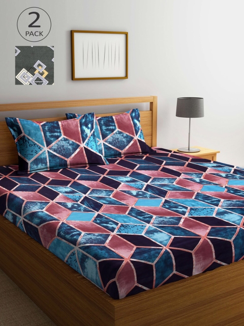 

Arrabi Multicoloured Geometric 300 TC 2 King Bedsheet with 4 Pillow Covers, Multi