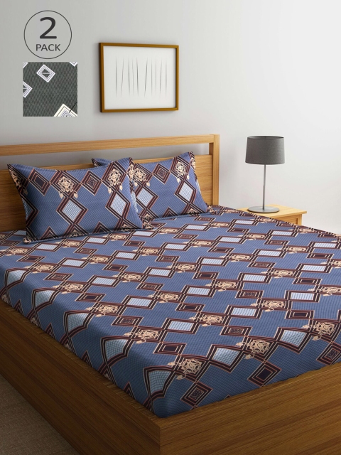 

Arrabi Grey & Black Graphic 300 TC 2 King Bedsheet with 4 Pillow Covers