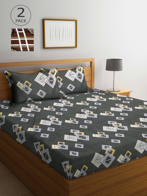 

Arrabi Multicoloured Printed 300 TC 2 King Bedsheet with 4 Pillow Covers, Multi