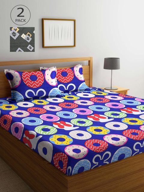 

Arrabi Multicoloured Geometric 300 TC 2 Cotton King Bedsheet with 4 Pillow Covers, Multi