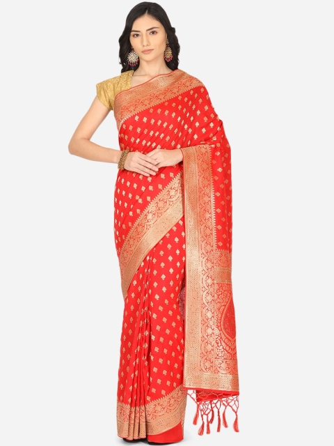 

BOMBAY SELECTIONS Red & Gold-Toned Woven Design Zari Art Silk Banarasi Saree
