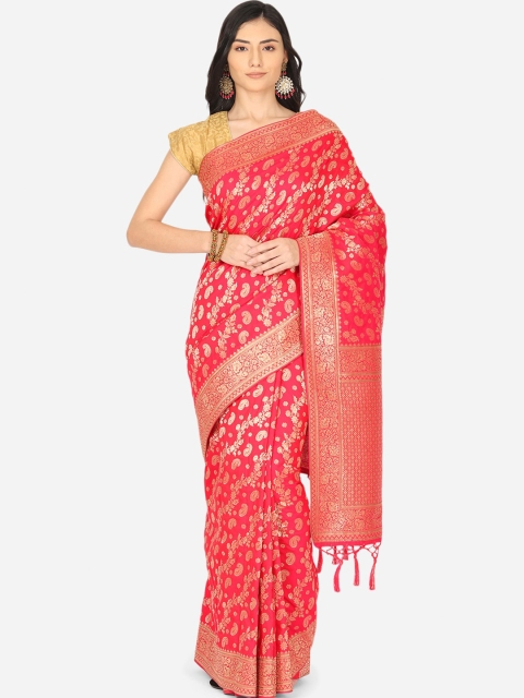 

BOMBAY SELECTIONS Magenta & Gold-Toned Woven Design Zari Art Silk Banarasi Saree