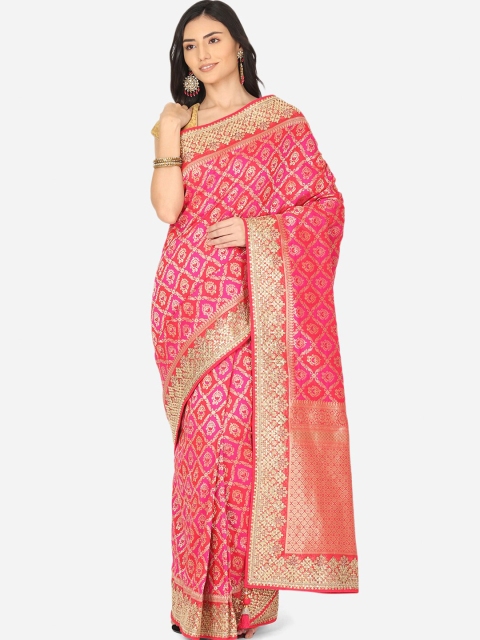 

BOMBAY SELECTIONS Red & Gold-Toned Floral Zari Art Silk Banarasi Saree