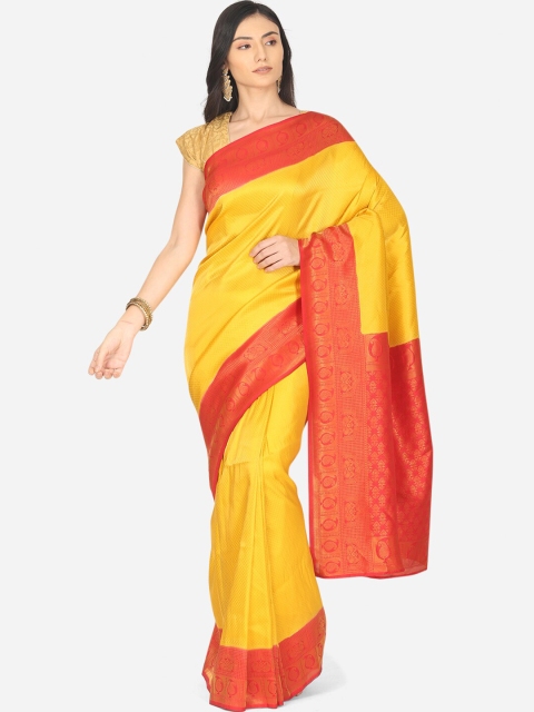 

BOMBAY SELECTIONS Yellow & Red Woven Design Zari Art Silk Banarasi Saree