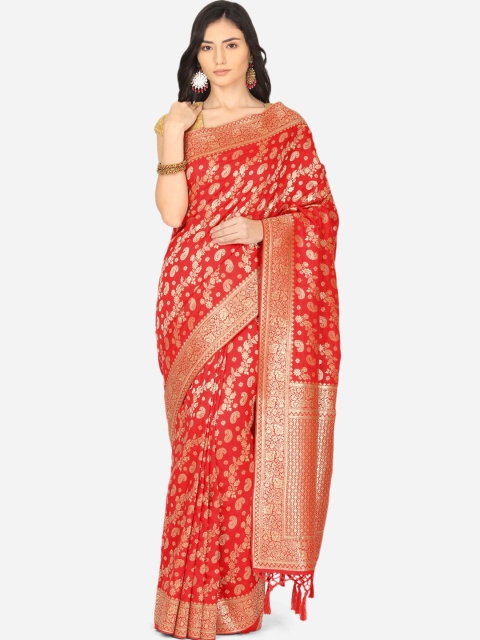 

BOMBAY SELECTIONS Red & Gold-Toned Woven Design Zari Art Silk Banarasi Saree