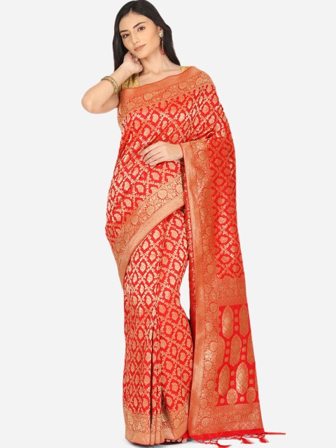 

BOMBAY SELECTIONS Red & Gold-Toned Woven Design Zari Art Silk Banarasi Saree