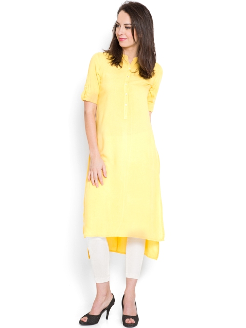 

Vishudh Women Yellow Solid Straight Kurta