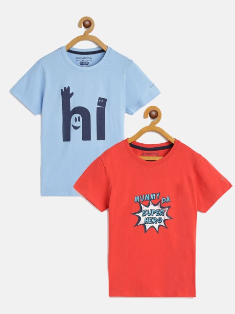 

NEO NATIVES Unisex Kids Blue Typography 2 Printed Bio Finish Applique Slim Fit T-shirt
