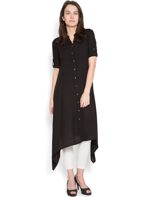 

Vishudh Women Black Solid A-Line Kurta
