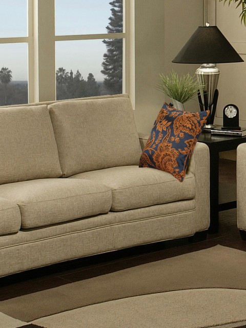 

S9home by Seasons Navy & Orange Single Embroidered 16'' x 16'' Square Cushion Cover, Navy blue