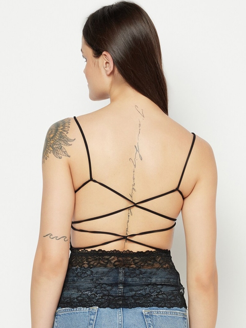 

Da Intimo Women Black Self-Design Criss-Cross Back Lace Camisole