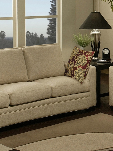 

S9home by Seasons Maroon & Beige Single Embroidered 16'' x 16'' Square Cushion Cover