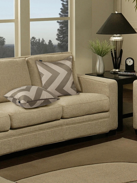 

S9home by Seasons Cream-Coloured & Khaki Set of 2 20" x 20" Square Cushion Covers