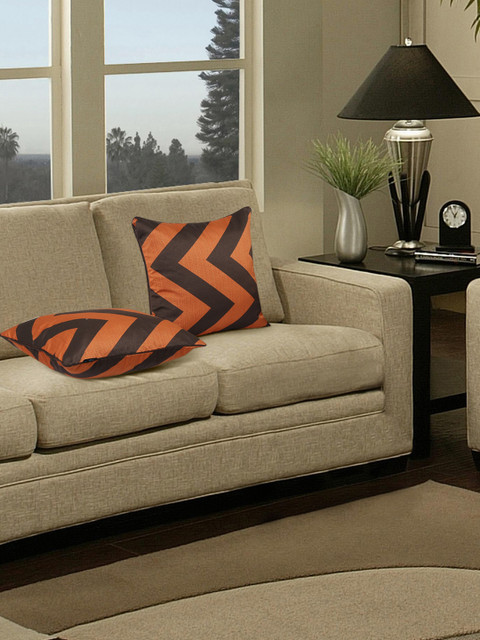 

S9home by Seasons Brown & Orange Set of 2 Patterned 20" x 20" Square Cushion Covers