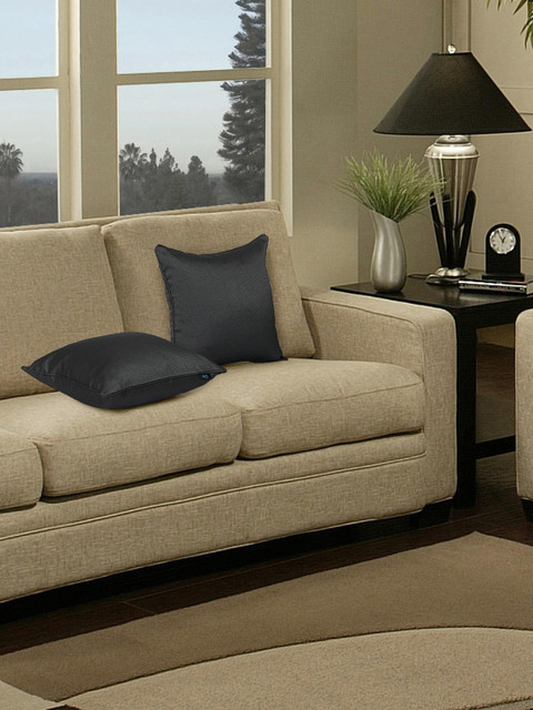 

S9home by Seasons Charcoal Grey Set of 2 Patterned 16" x 16" Square Cushion Covers