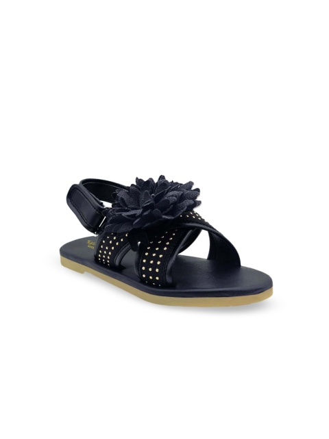 

KazarMax Girls Black & Gold-Toned Embellished Open Toe Flats