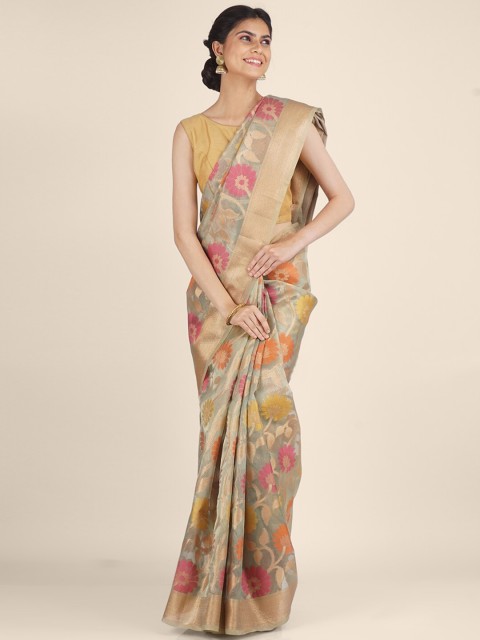 

Shruti and Mangaaysh Grey & Pink Woven Design Silk Blend Banarasi Saree