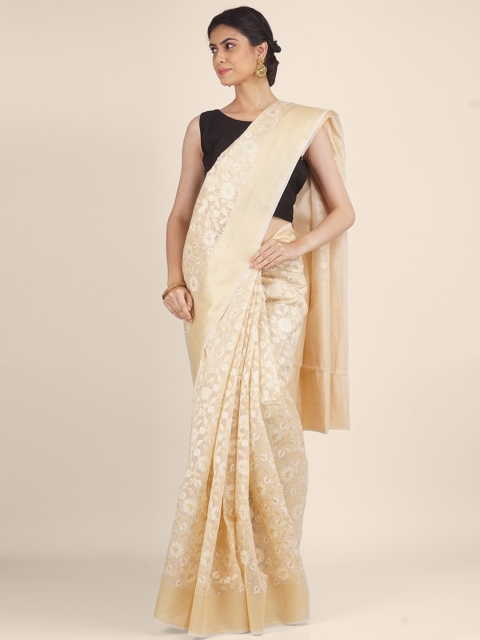 

Shruti and Mangaaysh Off White & Gold-Toned Woven Design Silk Blend Banarasi Saree