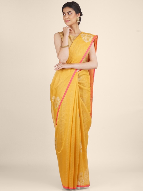 

Shruti and Mangaaysh Yellow & Red Woven Design Silk Blend Banarasi Saree