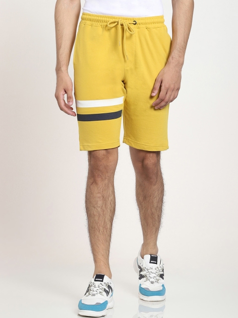 

Bewakoof Men Yellow Solid Sports Shorts with One Side Printed Strip