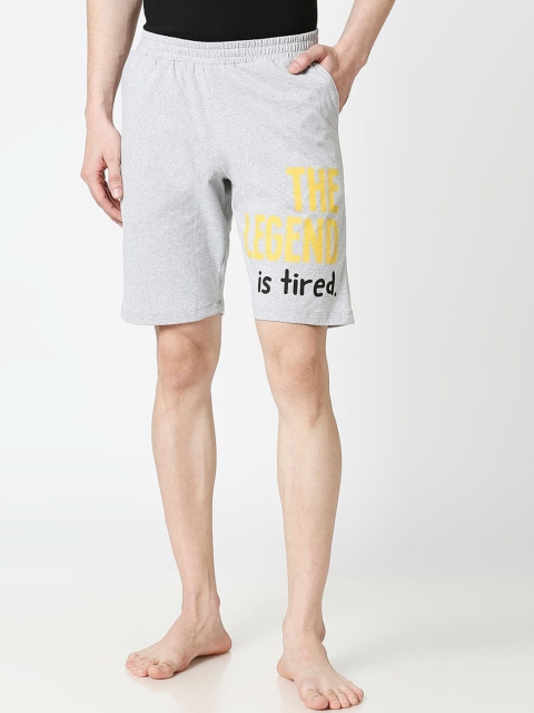 

Bewakoof Men Grey Typography Printed Regular Shorts