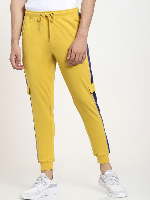 

Bewakoof Men Yellow & Navy-Blue Solid Relaxed-Fit Joggers