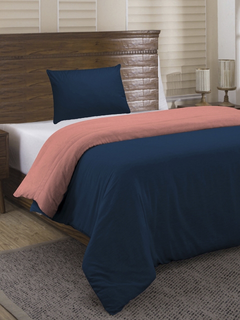 

Divine Casa Peach-Coloured & Navy Blue Solid Single Bed Duvet Cover