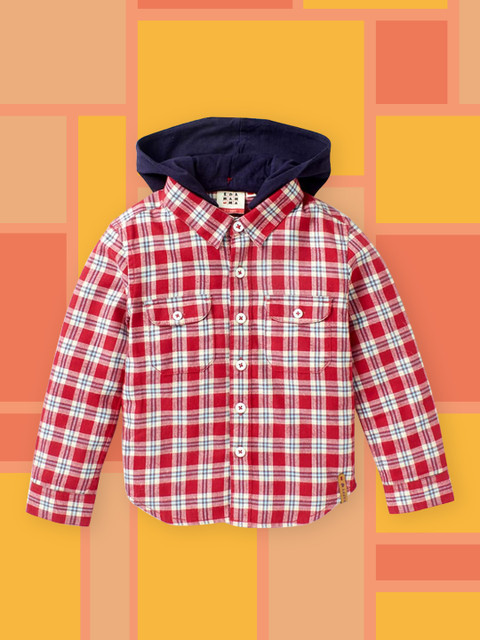 

Ed-a-Mamma Boys Red Premium Checked Casual Shirt with Detachable Hood