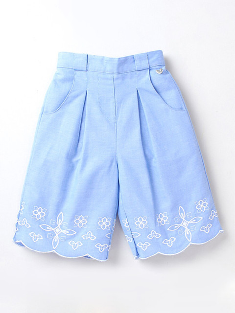 

Ed-a-Mamma Girls Blue & White Floral Embroidered Sustainable Cotton Palazzos