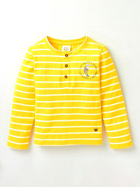 

Ed-a-Mamma Boys Yellow & White Striped Henley Neck T-shirt