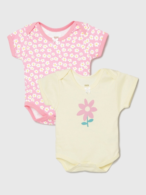 

max Girls Pack of 2 Pink & Yellow Printed Bodysuit