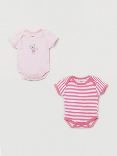 

max Girls Pack of 2 Printed Cotton Bodysuits, Multi