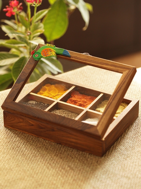 

ExclusiveLane Brown Teakwood Bird Spice Box