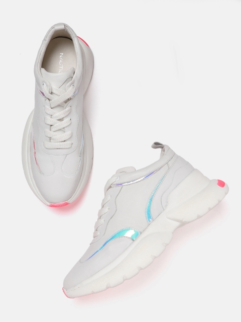 

Nautica Women White Solid Leather Sneakers with Iridescent Effect Detail