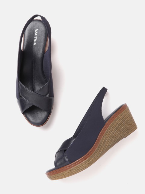 

Nautica Navy Blue Solid Leather Wedges