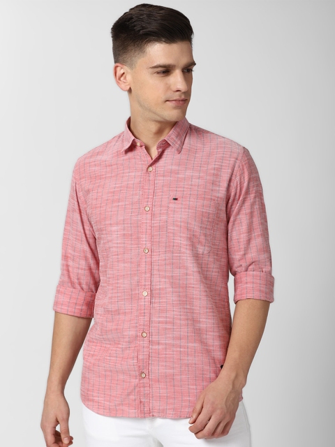 

Peter England Casuals Men Pink Slim Fit Grid Tattersall Checks Opaque Casual Shirt